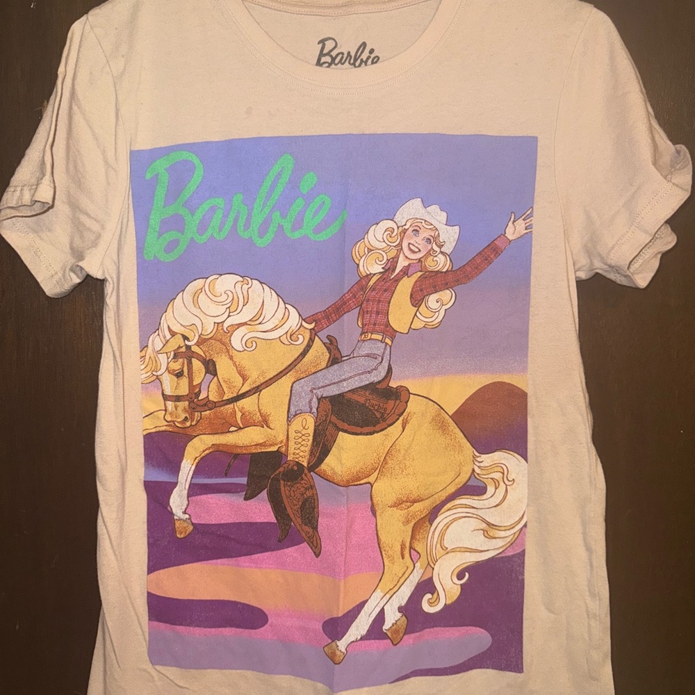 Barbie T-Shirt with Horse Graphic - Cream and Purple